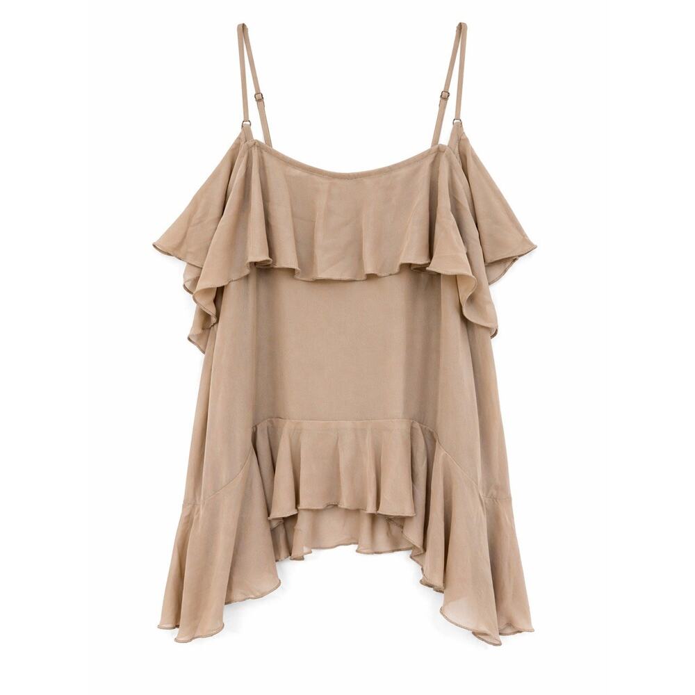 Abercrombie & Fitch Womens Ruffle Tank Top Medium Beige Flowy Layered Cami NWOT